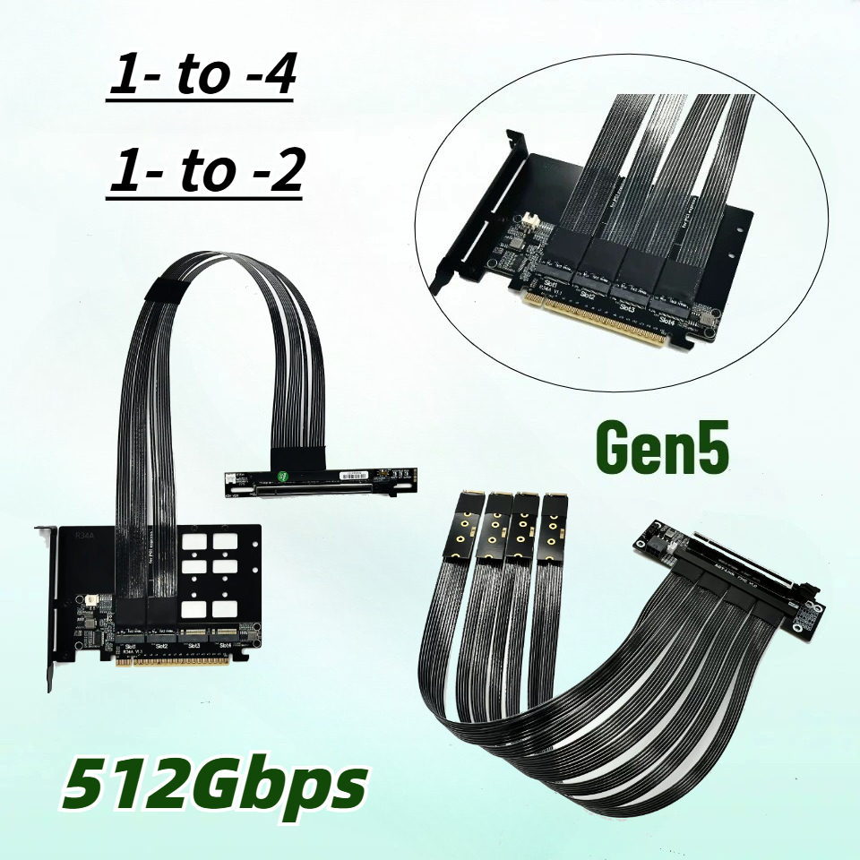 PCIe 5.0 X16 4*M.2 NVMe To X8  - Pcie 5.0 Gpu Riser Cable recension och pris